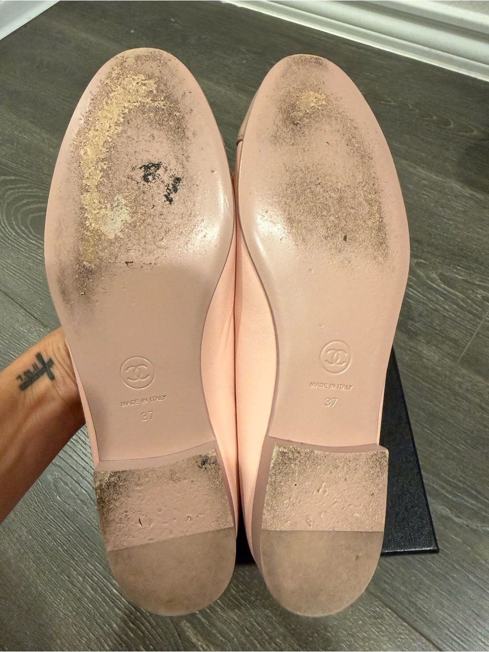 CHANEL 23K Lambskin CC Cap Toe Ballet Flats Pink 37 G02819 Box Authentic - Picture 4 of 6